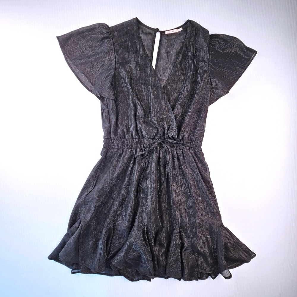 Mi Ami Francescas Black Metallic Mini Dress Flutter Sleeve Night Out 26U88834  M